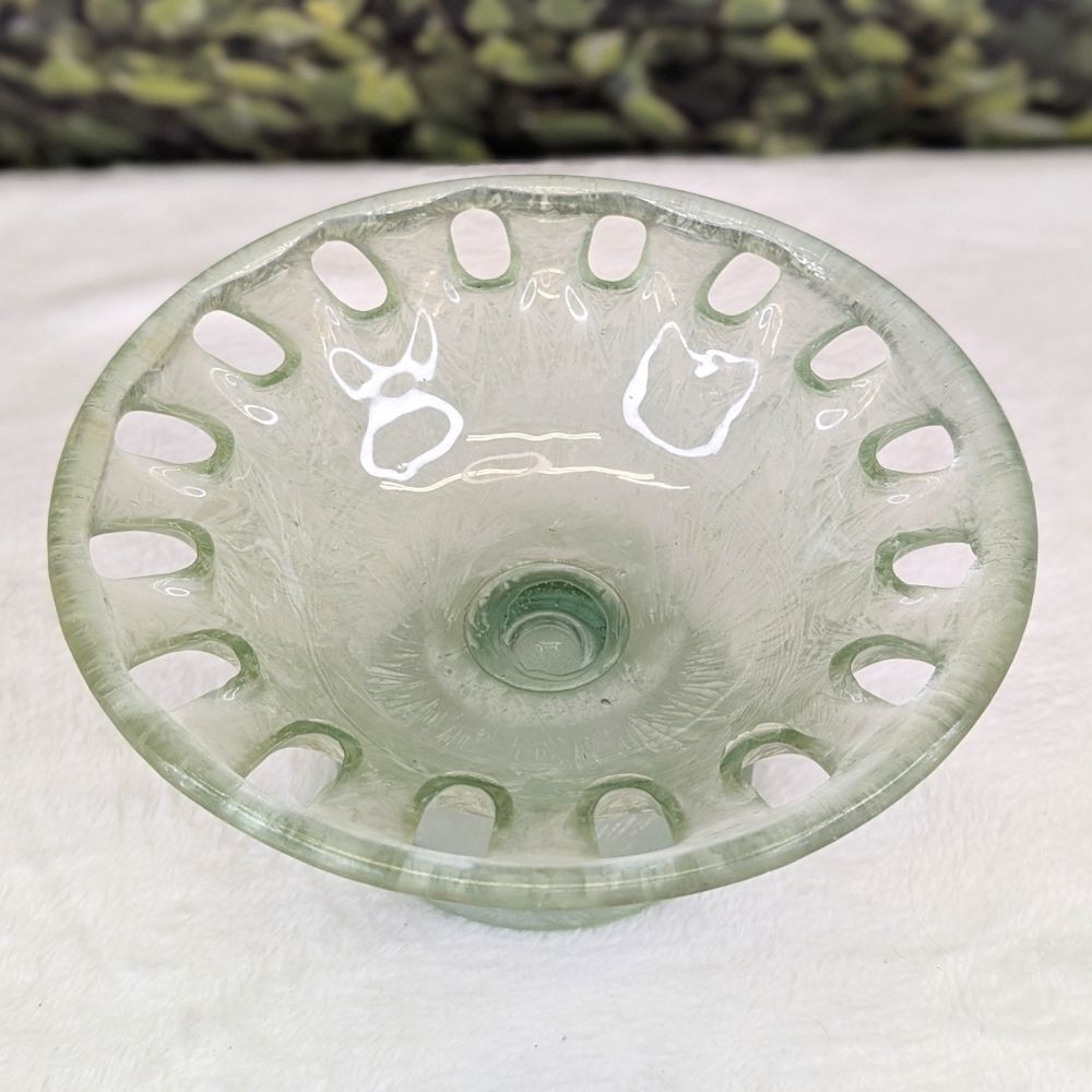 Vintage Frosted Eco Glass Pedestal Bowl Compote Dish - Picture 3 of 12